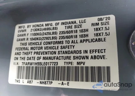 2020 Honda Cr-V 2Wd Ex from USA, damaged, VIN 7FARW1H55LE017723